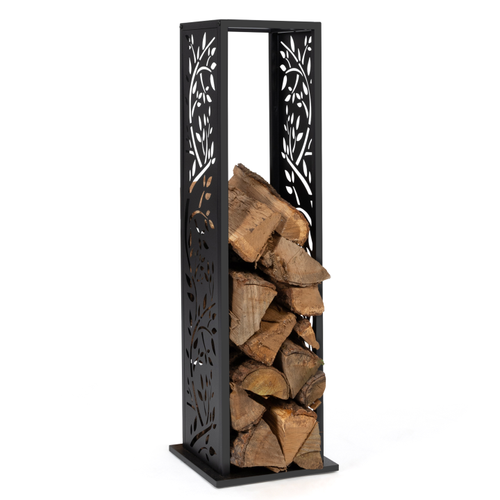 Range bûche vertical acier noir motif arbre H.112 cm Range bûche vertical acier noir motif arbre H.112 cm