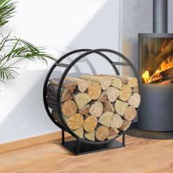 16407 - Runder Holzscheithalter mit Regal aus schwarzem Stahl Range bûches rond 70 x 30 x 74 cm en acier noir