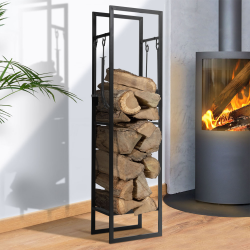 Porte-bûches En Acier Pour Cheminée Ou Poêle à Bois - Rangement Pratique, Gris, 80,5 Cm De Haut (Relaxdays)