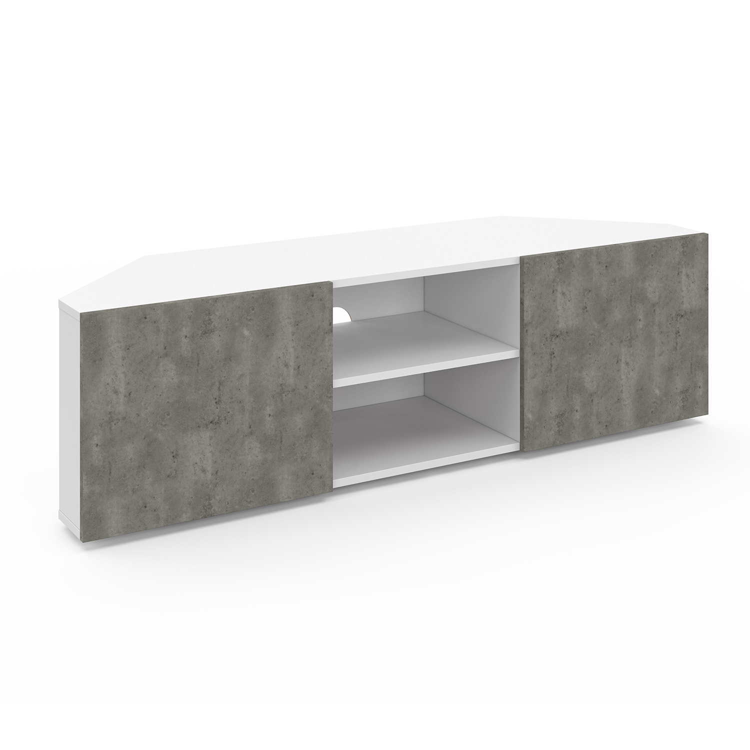 Meuble TV d'angle effet béton et blanc 110 cm
