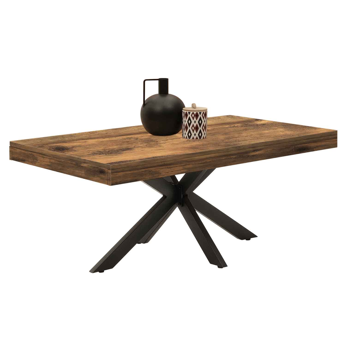 IDMarket Table Basse Ovale Alix 110 Cm Pied Araignée Bois Et Noir - Style Industriel Loft