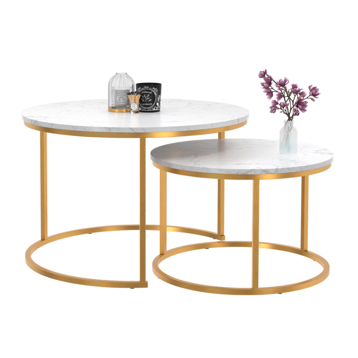 HOMCOM Set De Tables Basses, 2 Tables Rondes Gigognes, Design Industriel, Structure Métallique