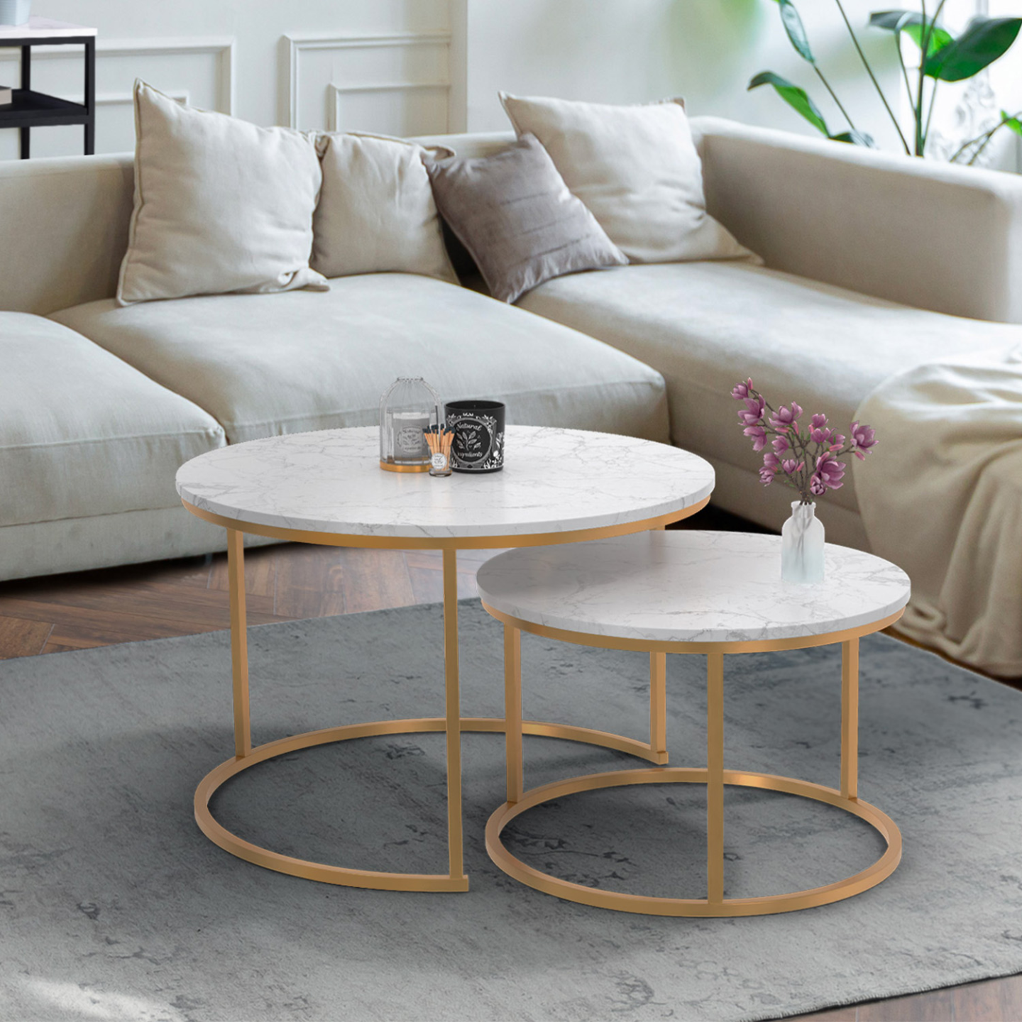 HOMCOM Moderne salontafels 2-delige set, metalen frame, MDF, rond, in elkaar schuifbaar, zwart HOMCOM Moderne salontafels 2-delige set, metalen frame, MDF, rond, in elkaar schuifbaar, zwart