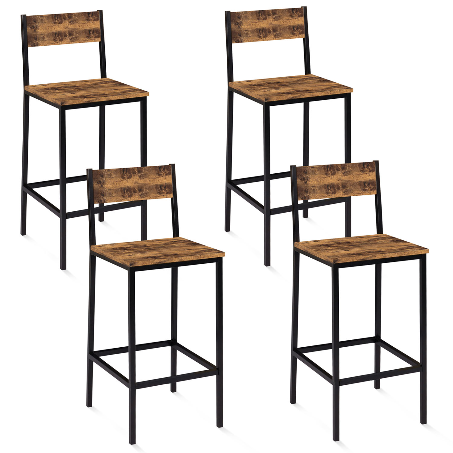 Lot de 4 tabourets de bar avec dossier style industriel - DAYTON ...