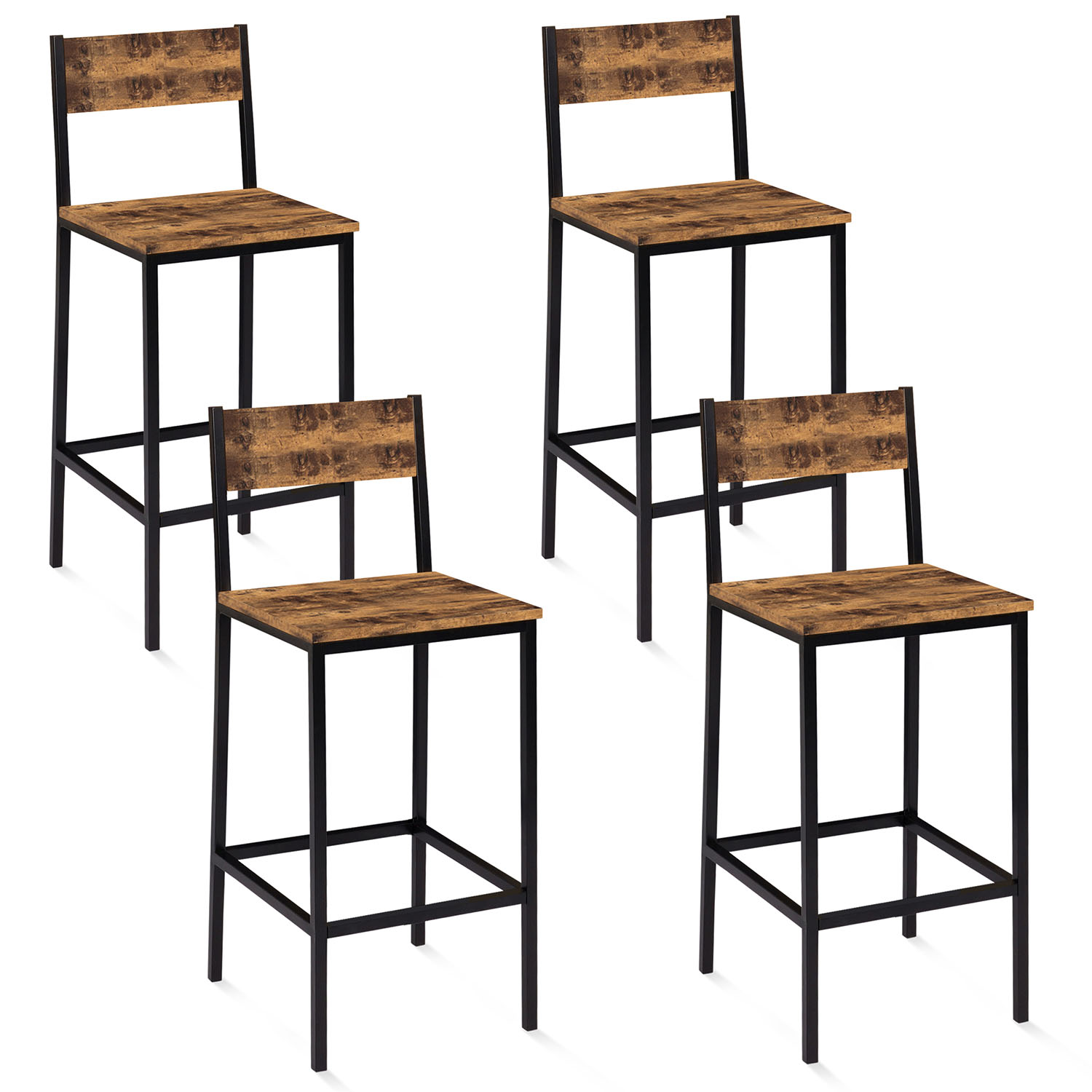 Tabourets de bar avec dossier style industriel bois foncé et noir