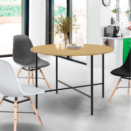Table à Manger Ronde Yuna 110 Cm Pour 6 Personnes - Plateau Bois Foncé, Pied Métal Noir, Style Industriel Chic - 7