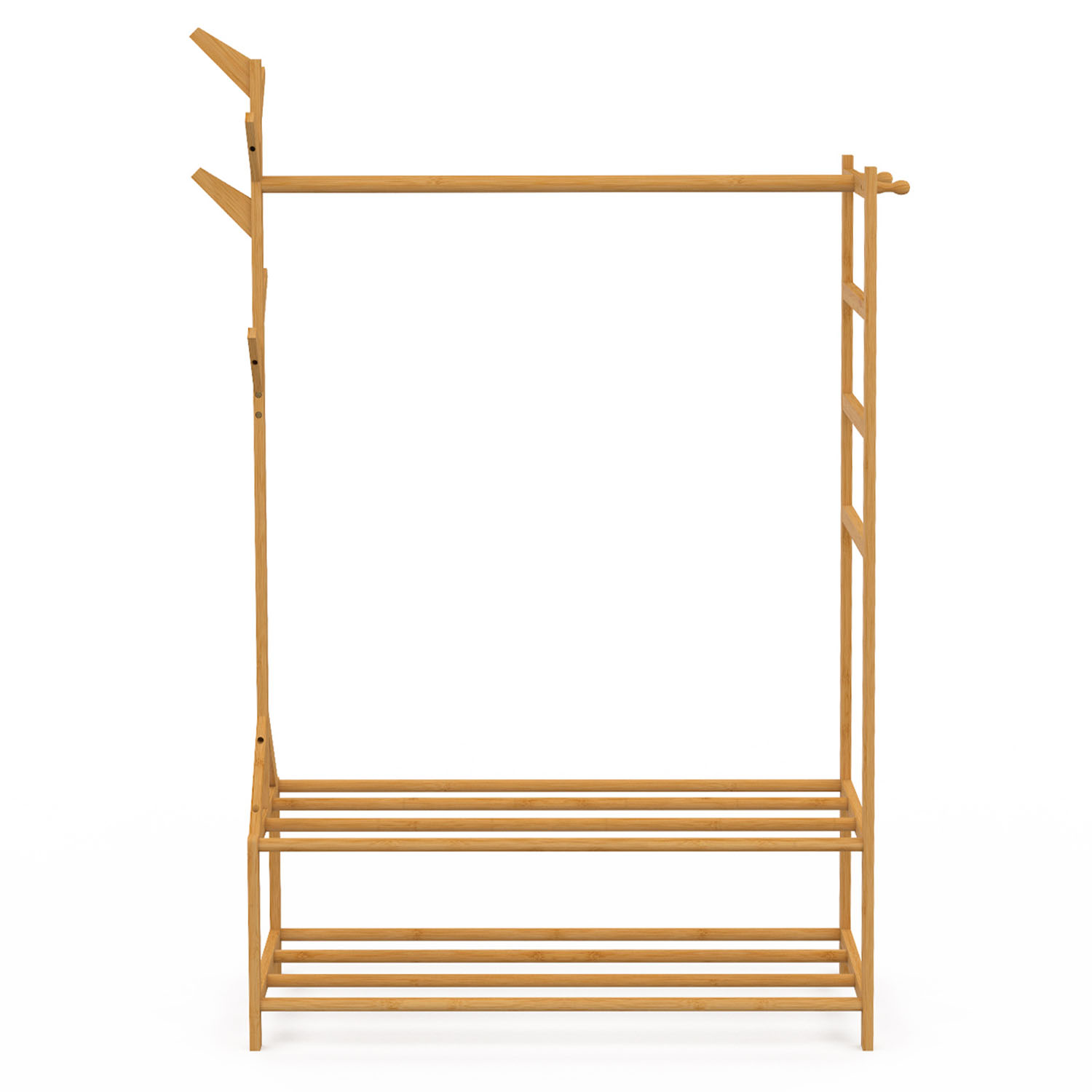 Portant Penderie à Vêtements en Bambou, 4 en 1 Porte-Manteaux pour Chambre à Coucher Couloir Salon, avec 9 Etagères De Rangement, Facile à Installer Charge 220lb Nature