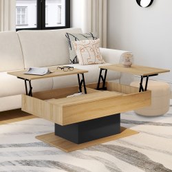 16357 - Couchtisch mit zwei hochklappbaren Platten aus Holz und Schwarz Table basse 2 plateaux relevables rectangulaire EDEN bois et noir