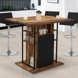 16242 - Industrielle Küchen-Zentralinsel aus schwarzem Holz und dunklem Holzeffekt Ilot central UGO 110 cm bois noir et effet bois foncé HAWKINS avec rangements design industriel