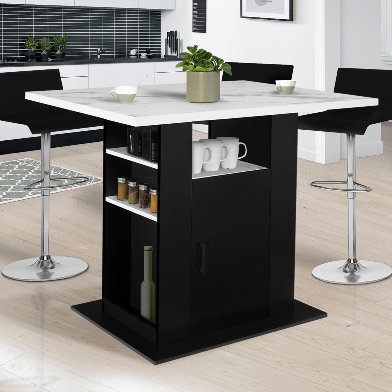 Îlot central effet marbre et bois noir 110 cm