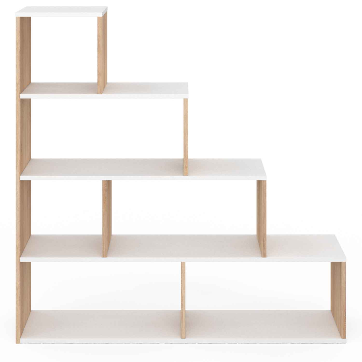 IDMarket Meuble Escalier Liam 4 Niveaux Hêtre - Bibliothèque Avec Porte Et Tiroirs