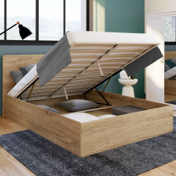 16698 - Letto matrimoniale in stile faggio 160 x 200 cm Lit coffre double SEASIDE avec sommier 160 x 200 cm effet bois de hêtre