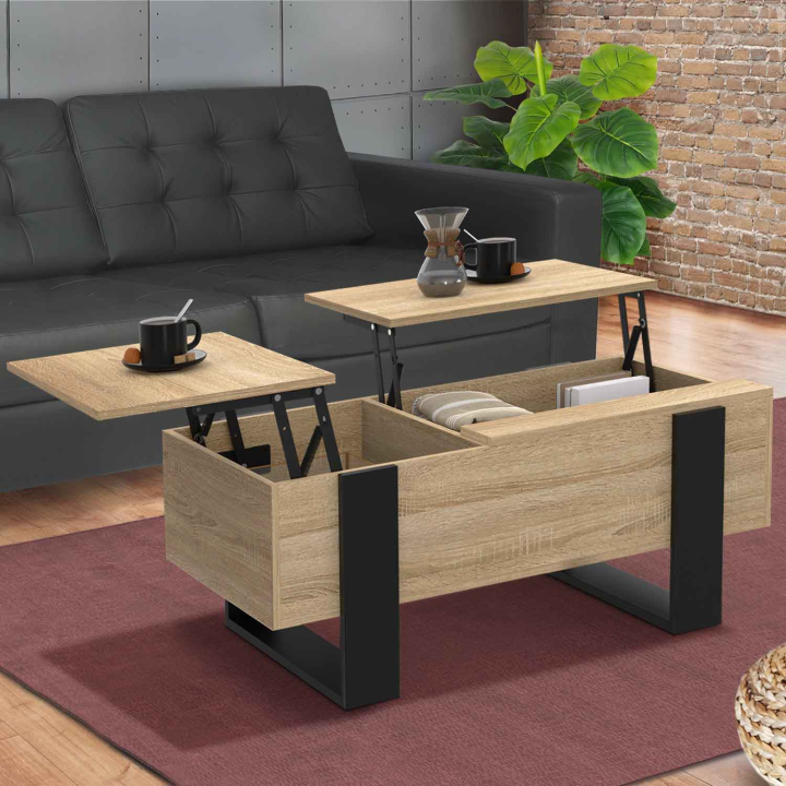 Table basse 2 plateaux relevables PHOENIX bois noir et façon hêtre Table basse 2 plateaux relevables PHOENIX bois noir et façon hêtre