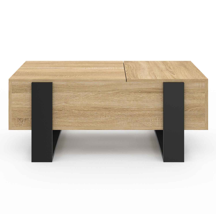 Table basse 2 plateaux relevables PHOENIX bois noir et façon hêtre Table basse 2 plateaux relevables PHOENIX bois noir et façon hêtre