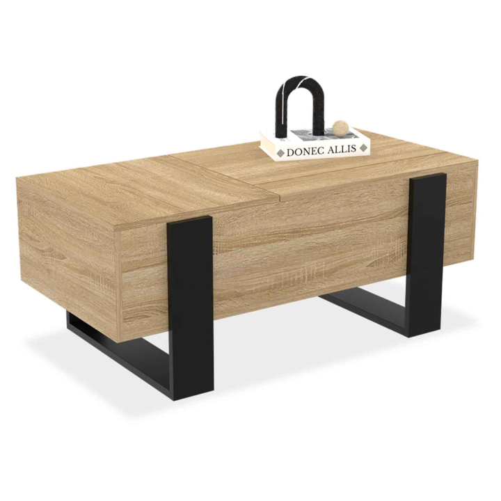 Table basse 2 plateaux relevables PHOENIX bois noir et façon hêtre Table basse 2 plateaux relevables PHOENIX bois noir et façon hêtre