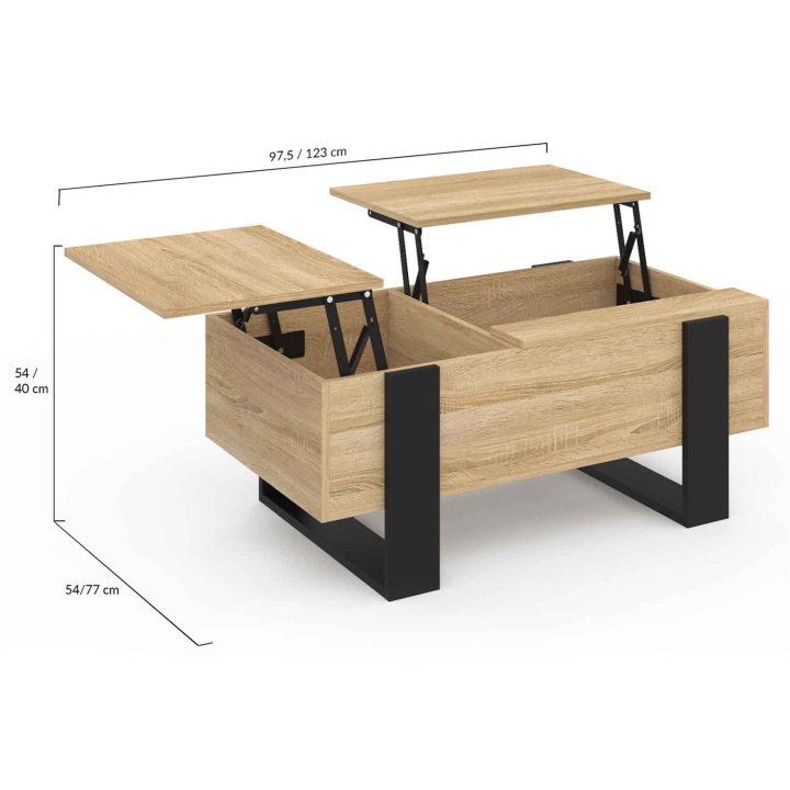 Table basse 2 plateaux relevables PHOENIX bois noir et façon hêtre Table basse 2 plateaux relevables PHOENIX bois noir et façon hêtre