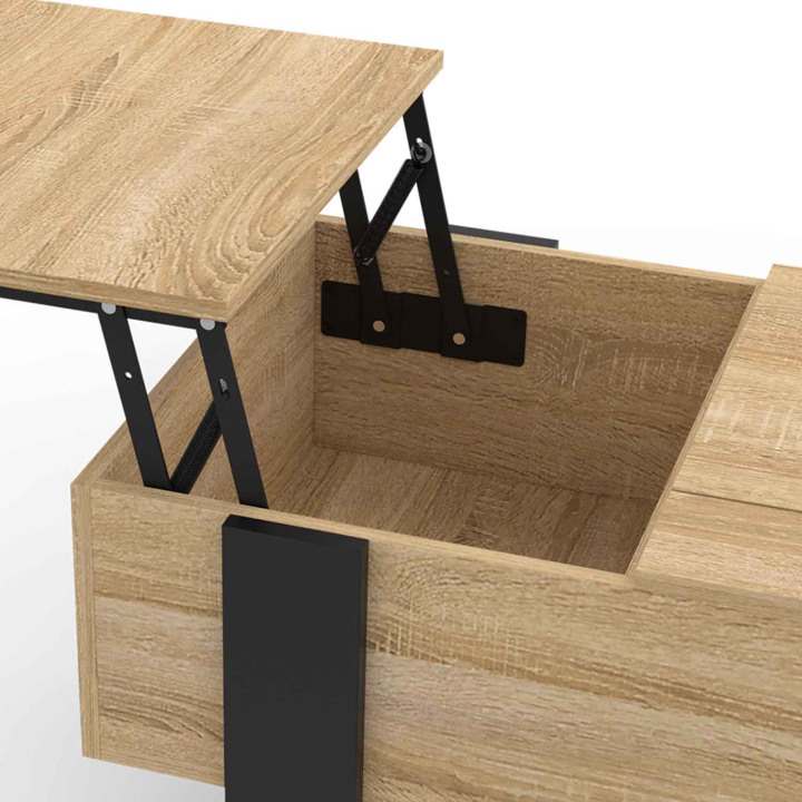 Table basse 2 plateaux relevables PHOENIX bois noir et façon hêtre Table basse 2 plateaux relevables PHOENIX bois noir et façon hêtre