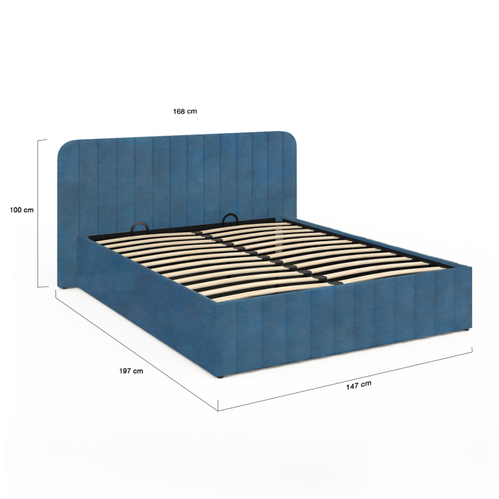 Lit coffre double ALBA avec tête de lit 140 x 190 cm velours bleu Lit coffre double ALBA avec tête de lit 140 x 190 cm velours bleu