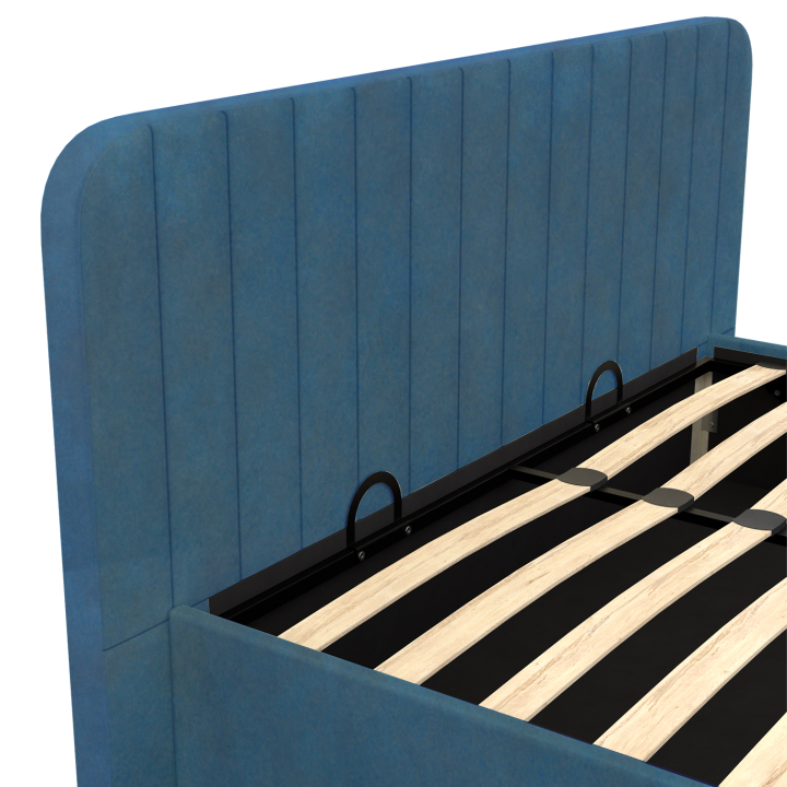 Lit coffre double ALBA avec tête de lit 140 x 190 cm velours bleu Lit coffre double ALBA avec tête de lit 140 x 190 cm velours bleu