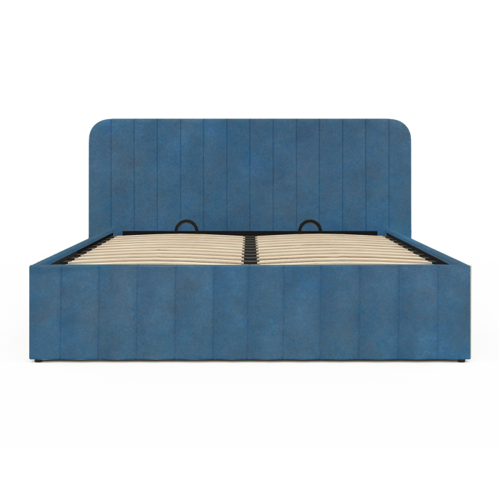 Lit coffre double ALBA avec tête de lit 140 x 190 cm velours bleu Lit coffre double ALBA avec tête de lit 140 x 190 cm velours bleu