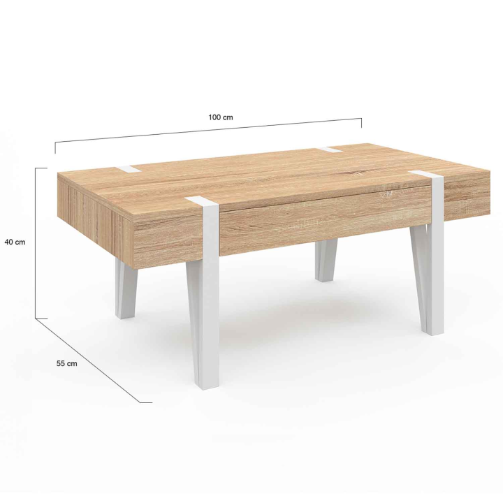 Table basse 1 tiroir AUSTRIA bois pied épingle blanc Table basse 1 tiroir AUSTRIA bois pied épingle blanc