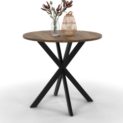 16095 - Tavolo da pranzo rotondo 80 cm in legno scuro e nero Table à manger ronde ALIX plateau HAWKINS 2-4 personnes pied araignée bois foncé et noir 80 cm