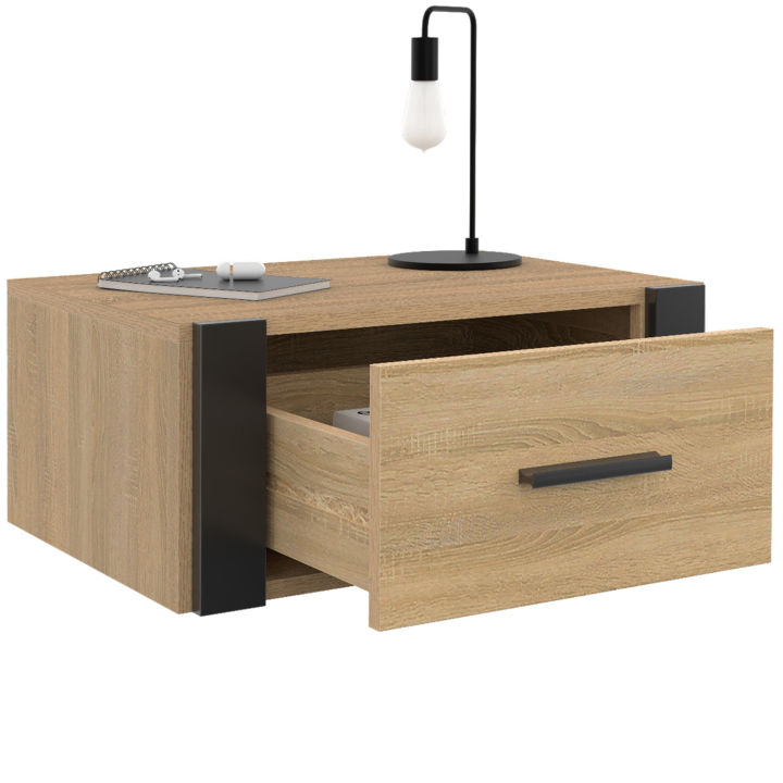 Lot de 2 tables de chevet murales ONYX étagère suspendue bois et noir Lot de 2 tables de chevet murales ONYX étagère suspendue bois et noir