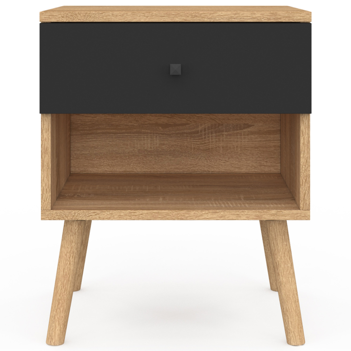 Lot de 2 tables de chevet EMMIE 1 tiroir scandinaves hêtre et noir Lot de 2 tables de chevet EMMIE 1 tiroir scandinaves hêtre et noir