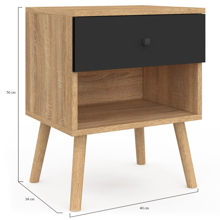 Lot de 2 tables de chevet EMMIE 1 tiroir scandinaves hêtre et noir Lot de 2 tables de chevet EMMIE 1 tiroir scandinaves hêtre et noir