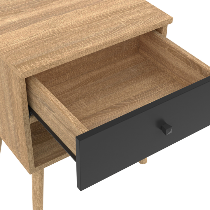 Lot de 2 tables de chevet EMMIE 1 tiroir scandinaves hêtre et noir Lot de 2 tables de chevet EMMIE 1 tiroir scandinaves hêtre et noir