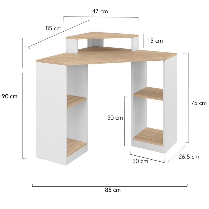 Bureau d'angle HARRY blanc et façon hêtre gain de place bureau informatique avec rangements Bureau d'angle HARRY blanc et façon hêtre gain de place bureau informatique avec rangements