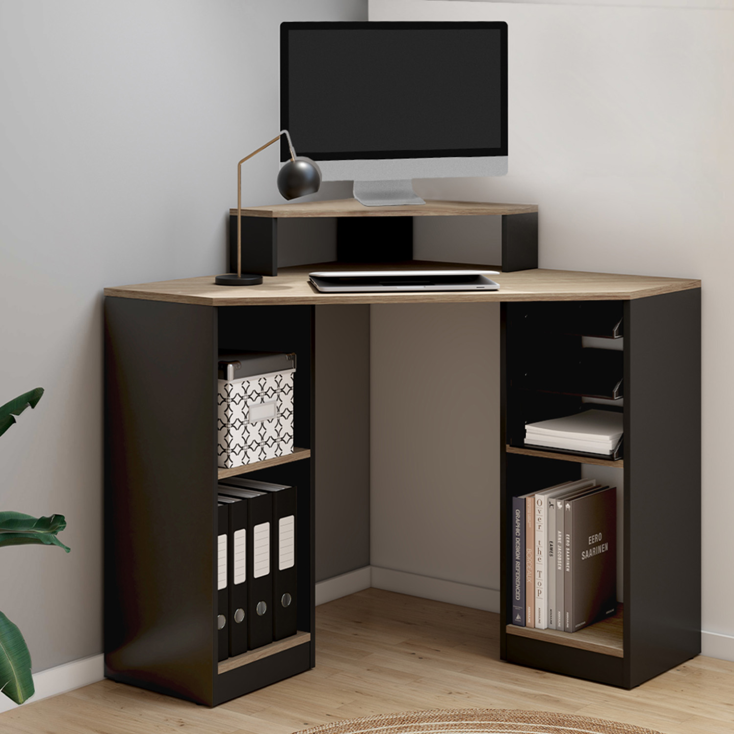 Bureau D'angle D'occasion - Bois Et Noir - Avec 3 Tiroirs - Dimensions 130x100x80 Cm - Sans Marque - Mobilier Ado/Adulte