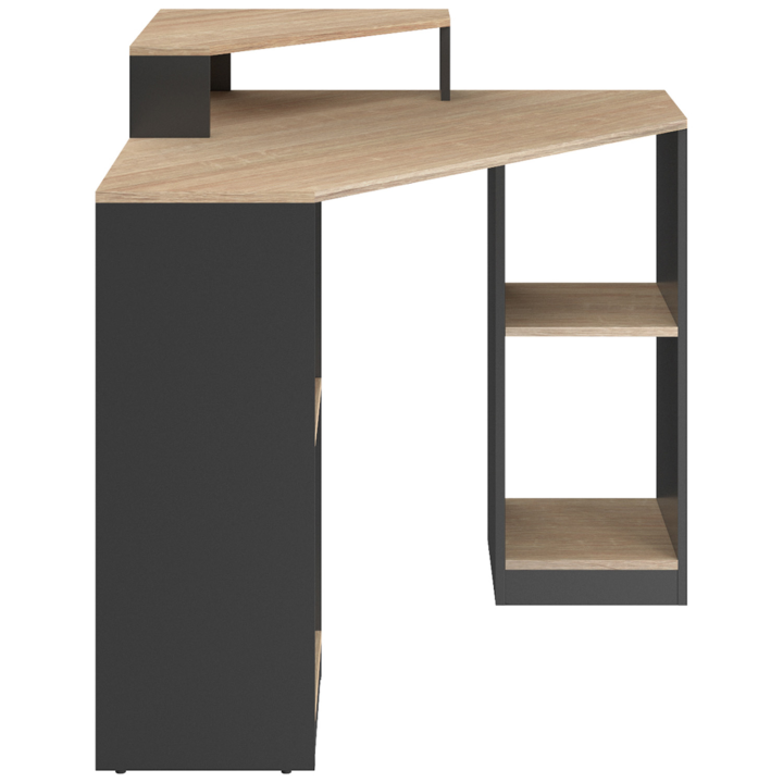 Bureau d'angle HARRY noir et façon hêtre gain de place bureau informatique avec rangements Bureau d'angle HARRY noir et façon hêtre gain de place bureau informatique avec rangements