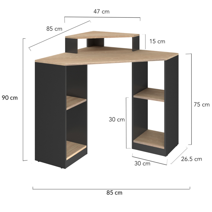 Bureau d'angle HARRY noir et façon hêtre gain de place bureau informatique avec rangements Bureau d'angle HARRY noir et façon hêtre gain de place bureau informatique avec rangements