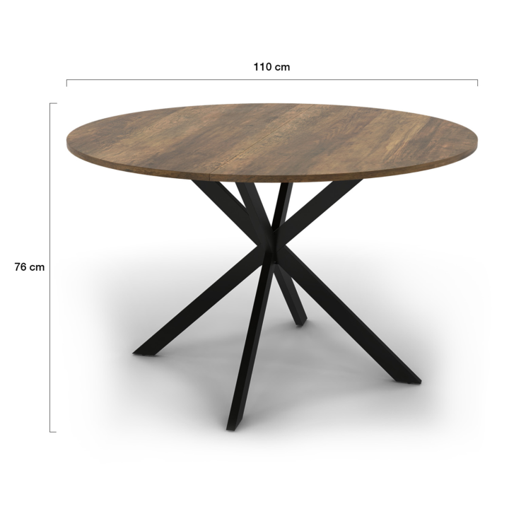 Table à manger ronde ALIX plateau HAWKINS 4-6 personnes pied araignée bois foncé et noir Table à manger ronde ALIX plateau HAWKINS 4-6 personnes pied araignée bois foncé et noir