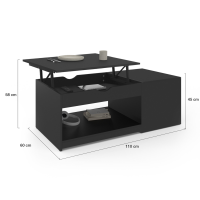 Table basse plateau relevable rectangulaire convertible en table à manger EDEN 100 cm bois et noir avec poufs - Gamm vert