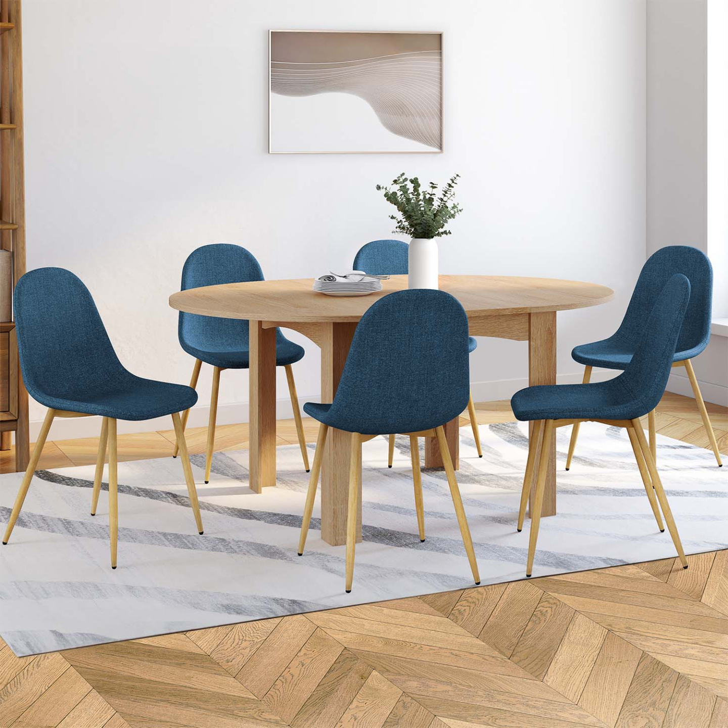 Miliboo Sillón Escandinavo De Tela Azul Pato Y Madera Clara ISKO