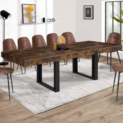 16388 - Tavolo da pranzo rettangolare allungabile in legno e nero Table à manger extensible rectangle PHOENIX 10-12 personnes bois effet vieilli et noir 200-300 cm