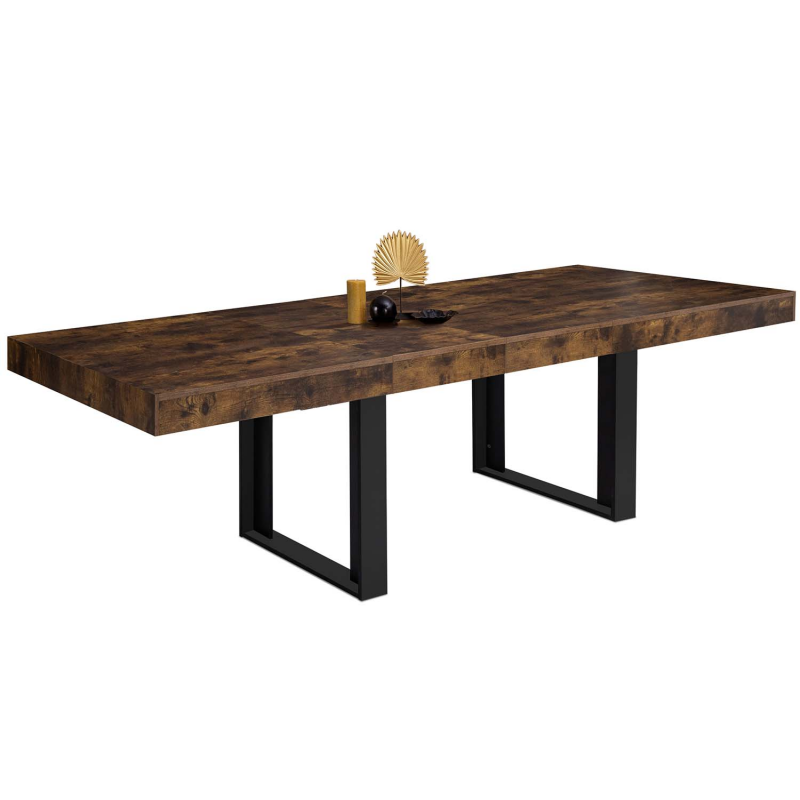Table à Manger Ronde Extensible PHOENIX 4-6 Personnes - Plateau Bois Vieilli, Pieds Noir - 110 Cm Extensible à 150 Cm - 8