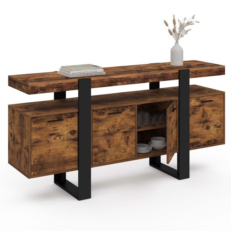 Console avec plateau en bois effet vieilli et noir - PHOENIX | ID Market