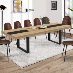 16387 - Tavolo da pranzo allungabile in legno con fascia centrale nera Table à manger extensible rectangle PHOENIX 10-12 personnes bois et noir bande centrale noire 200-300 cm