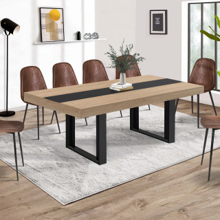 Table à Manger Extensible Phoenix 4-8 Personnes – Bois & Noir Industriel 160-200 Cm