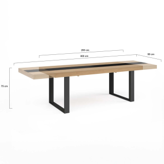 Table à Manger Ovale PHOENIX 200 Cm - 8 Personnes - Style Industriel Bois Et Noir - Plateau épais Et Pieds Stables