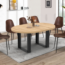 16198 - Tavolo da pranzo rotondo allungabile in legno e nero per 6-8 persone Table à manger extensible ronde PHOENIX 6-8 personnes bois et noir 120-160 cm