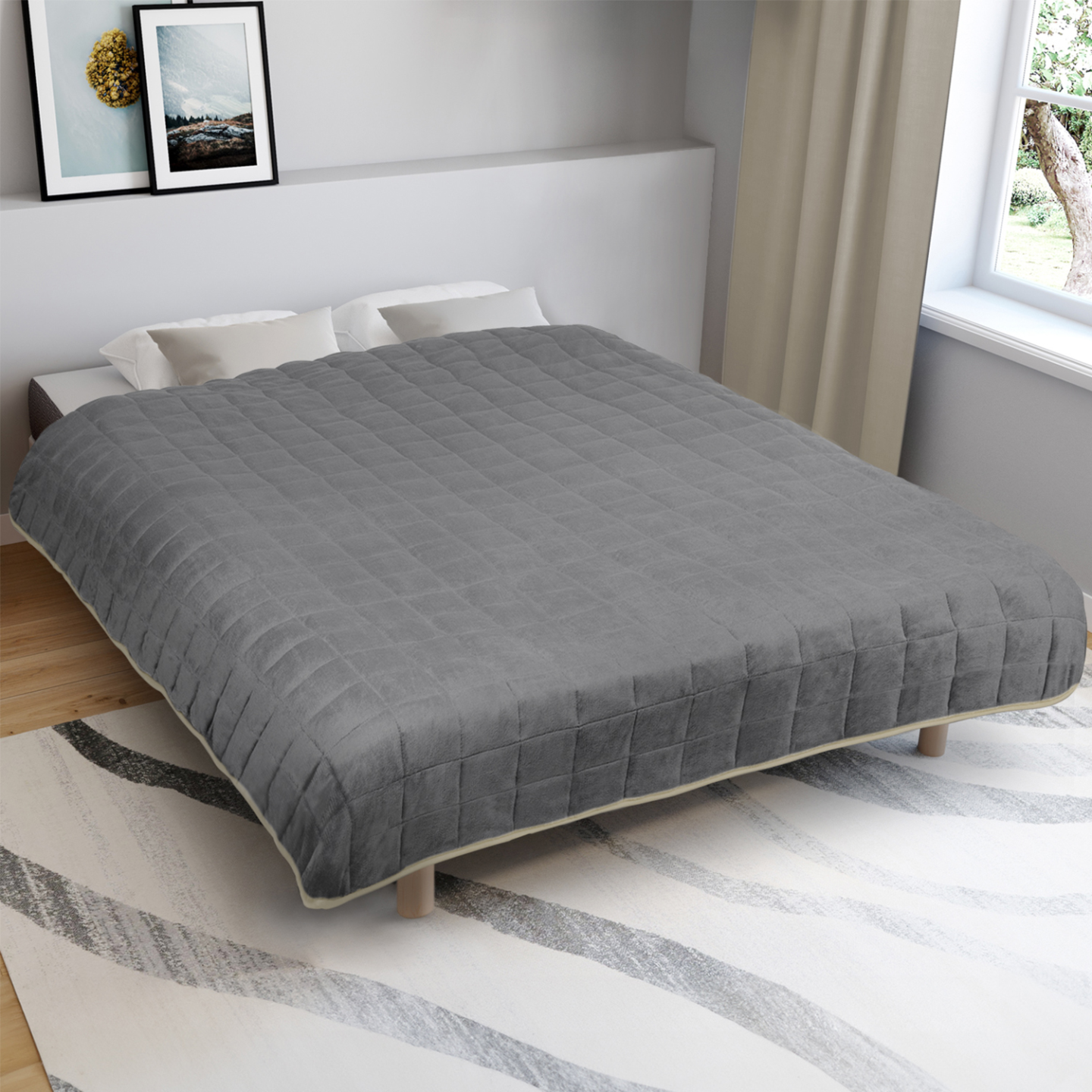 Couverture lestée 150x200 gris et crème 7kg - CELESTE | ID Market Couverture lestée 150x200 gris et crème 7kg - CELESTE | ID Market