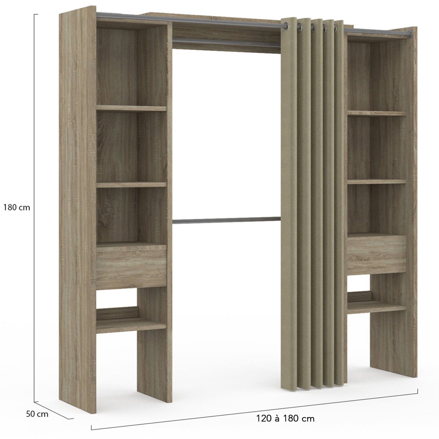 Dressing Double Extensible En Bois Avec Rideau Penderies tag res 