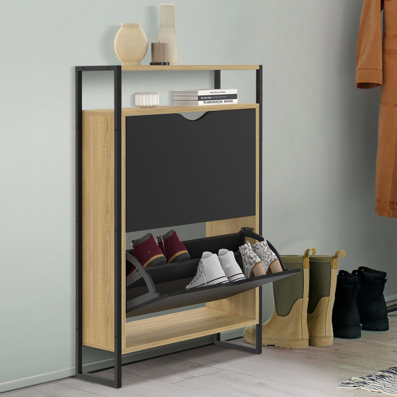 Portant à Vêtements Double Barre En Métal, Avec Étagère à 2 Niveaux, Charge 55 Kg - Portant Et Penderie