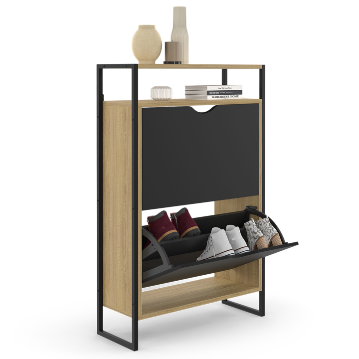 Meuble à chaussures BOSTON 2 portes avec étagère supérieure design industriel Meuble à chaussures BOSTON 2 portes avec étagère supérieure design industriel