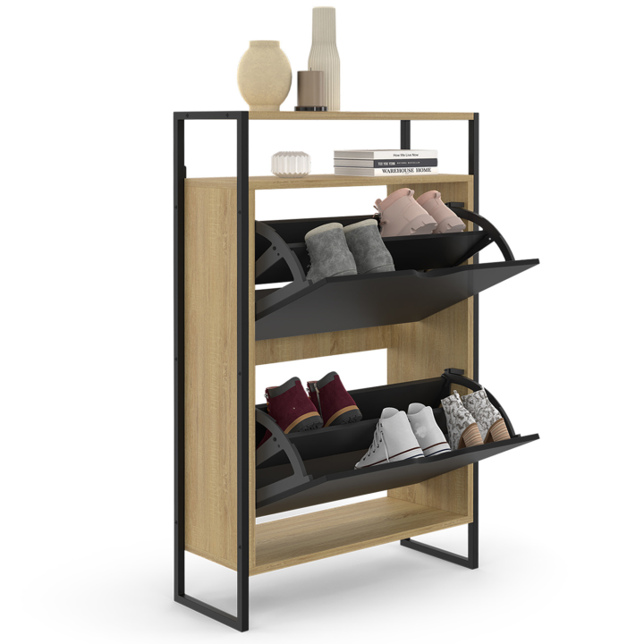 Meuble à chaussures BOSTON 2 portes avec étagère supérieure design industriel Meuble à chaussures BOSTON 2 portes avec étagère supérieure design industriel
