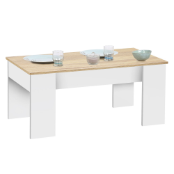 Table Basse Relevable Rectangulaire IDMarket Tara - Plateau Converti En Table à Manger - Blanc Et Imitation Hêtre - 7